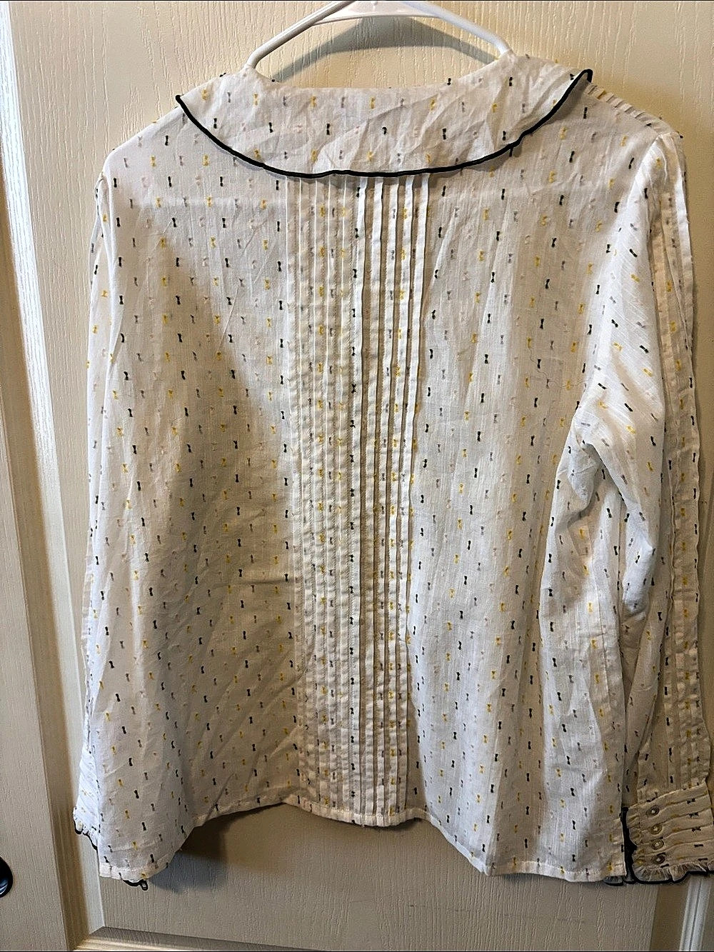 BRORA Dobby Spot Cotton Blouse White & Yellow Size 10 - Picture 2 of 9